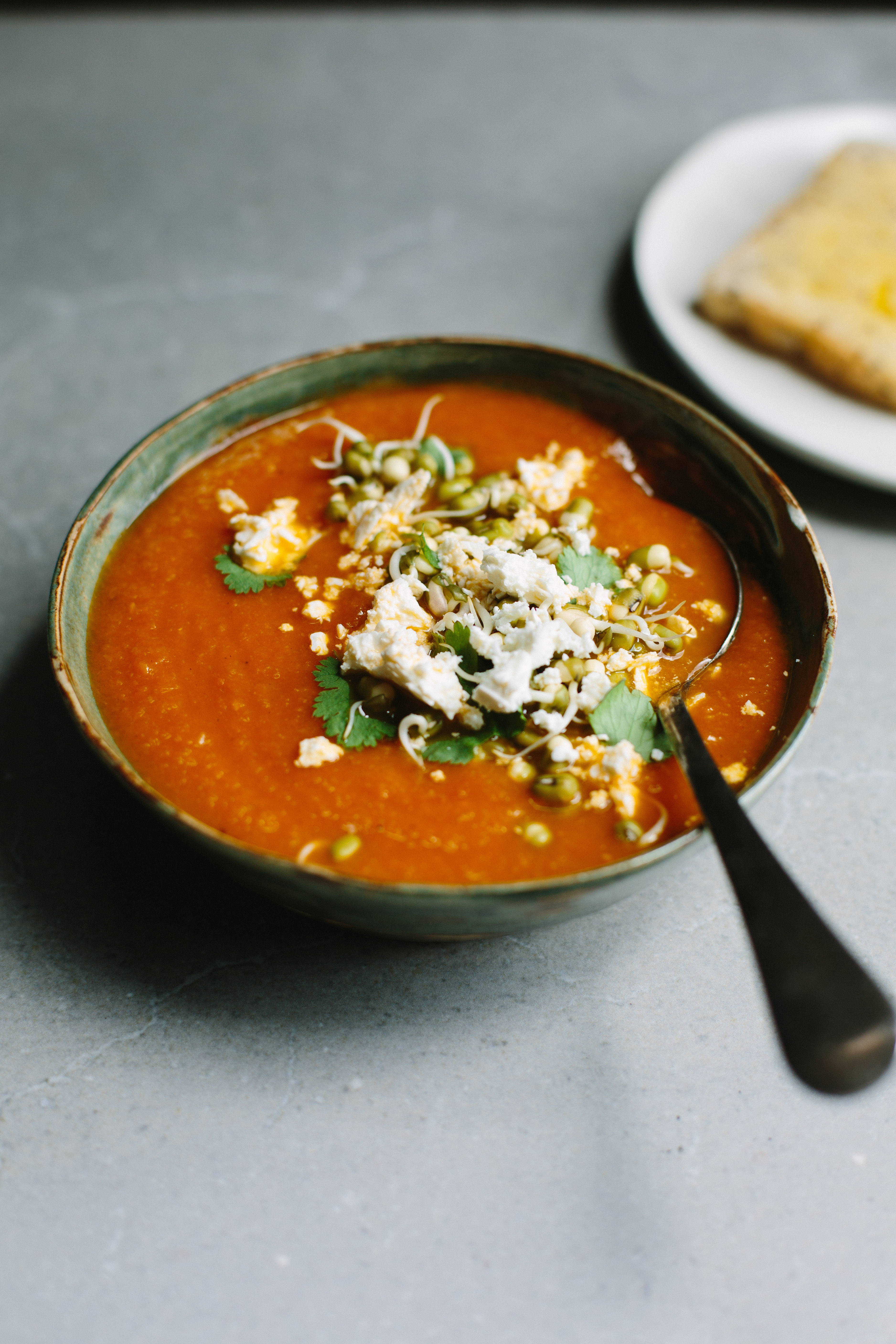 Curried carrot + red lentil soup with mung beans + feta | My Darling Lemon Thyme