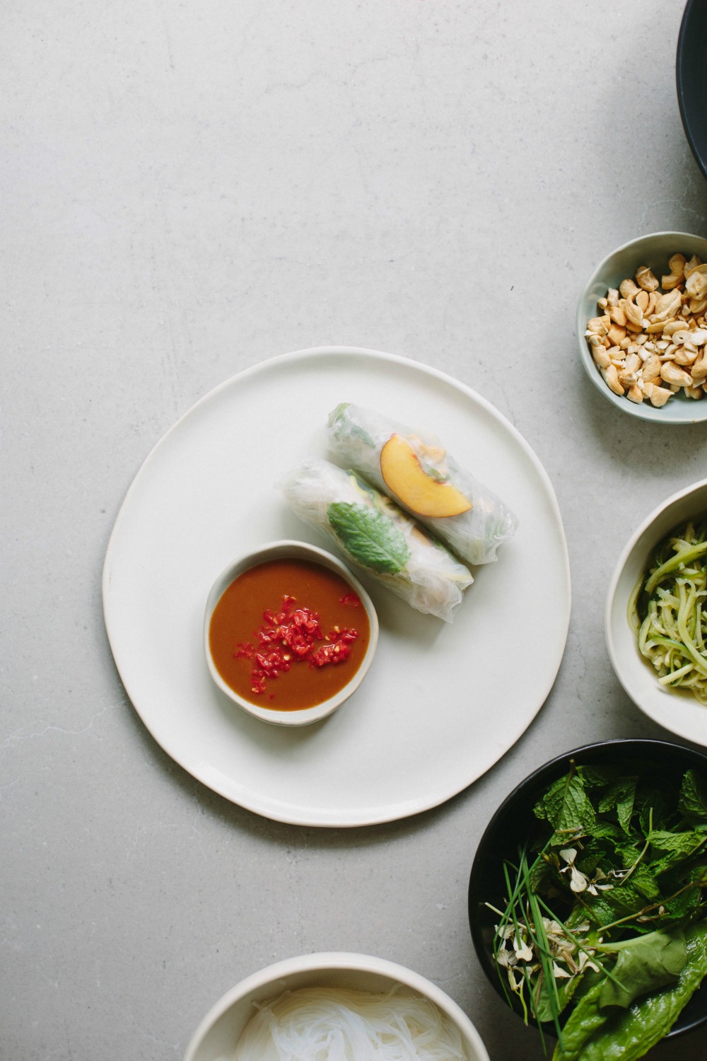 Nectarine + pickled cucumber rice paper rolls (gluten-free + vegan)