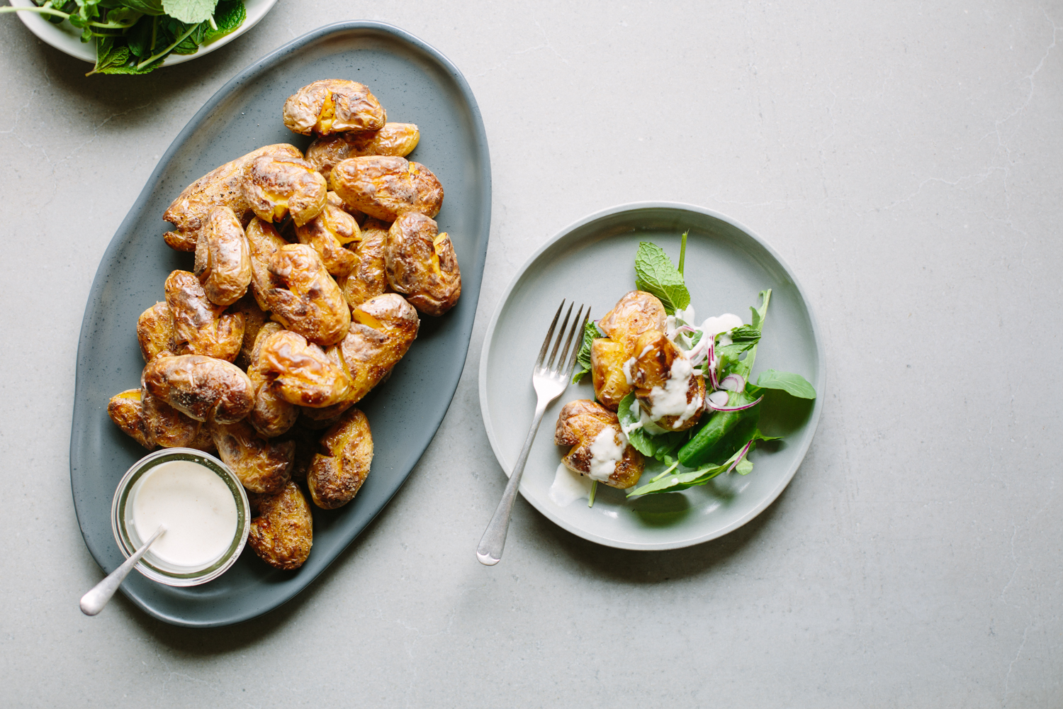 Smash-roasted perlas potatoes with creamy horseradish mayonnaise – My  Darling Lemon Thyme